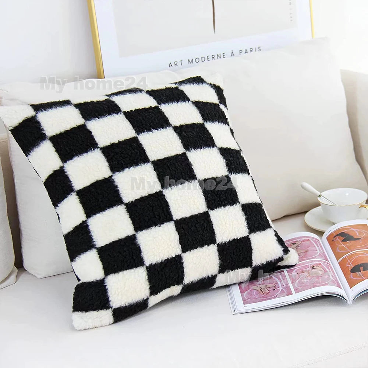 1Pc 45*45cm 50*50cm Checkerboard Plaid Plush Cushion Cover Knitted Car Sofa Throw Pillow Cover Short Fleece Pillowcase Cushion - 1Pc Black | 300X500mm