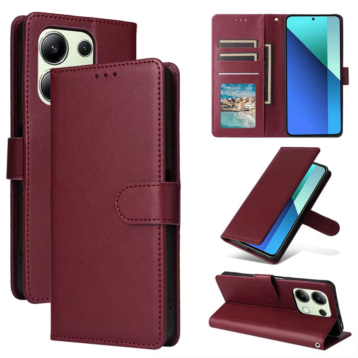 Wallet with Card Slot Kickstand Magnetic Flip Leather Case for Xiaomi Redmi Note 13 Pro plus 12 12S 11 11S 10 10S 9 Pro 8T 7 - Wine Red | Redmi Note 11S