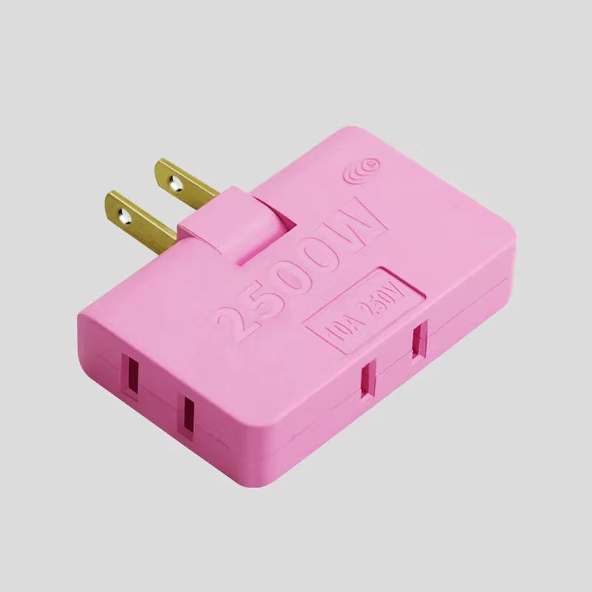 3-Port Rotatable US Plug Adapter  Compact Power, Anywhere You Go - Pink | 2Pcs