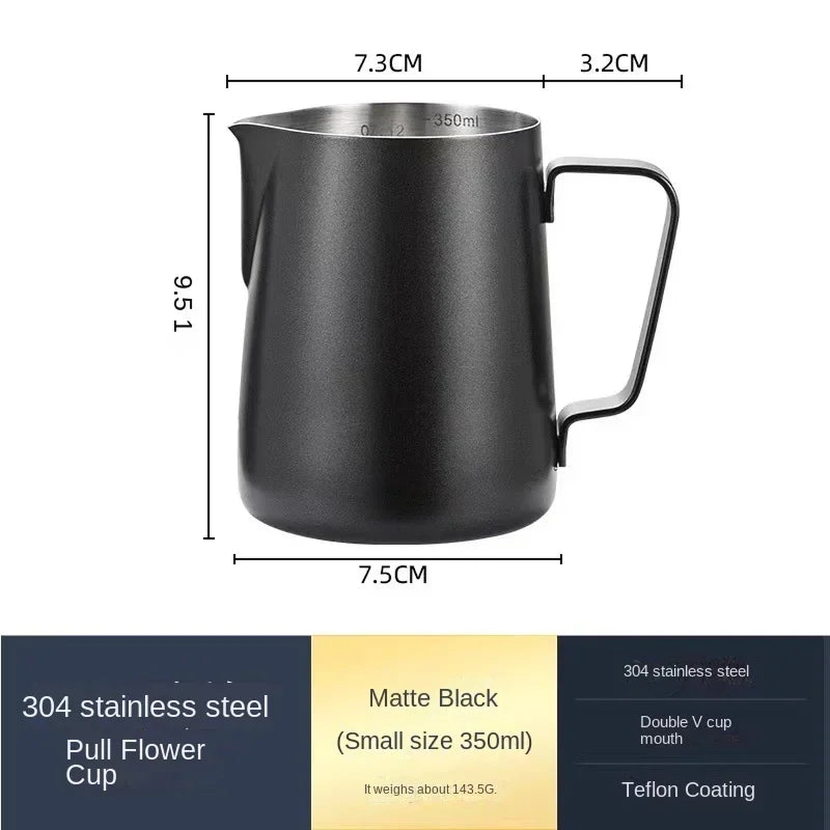 350/600ML Coffee Milk Frothing Pitcher Jug 304 Stainless Steel Precise Scale High Quality Latte Barista Professional CafeUtensil - 350ML Black