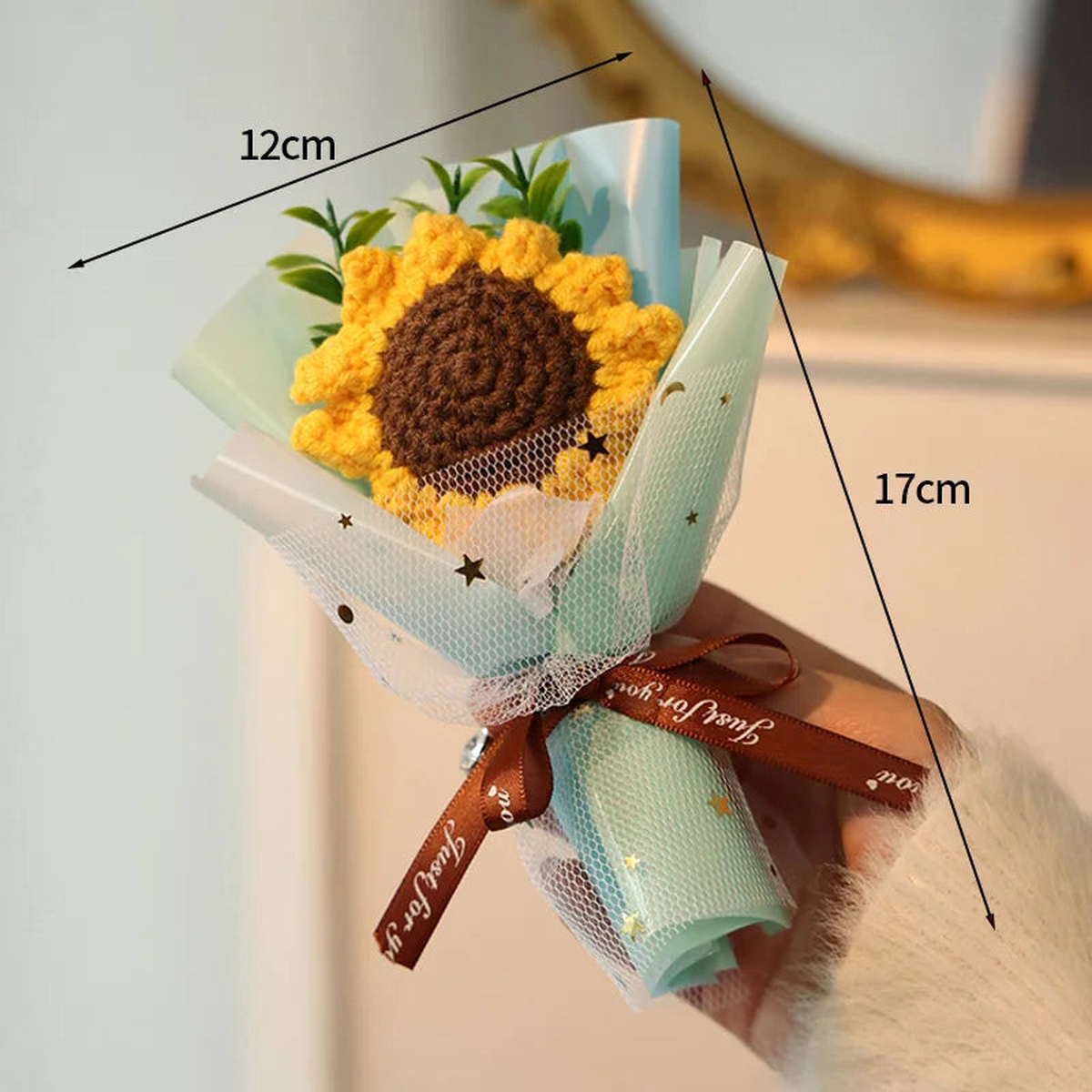 Crochet Knitting Flowers Potted Homemade Crochet Rose Tulip Daisy Office Desktop Ornaments Car Automotive Interior Decoration - S30