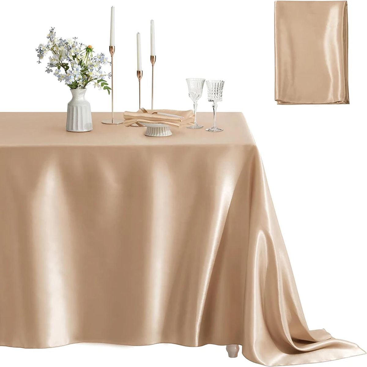 Rectangle Satin Tablecloth Wedding Table Cloth White Black for party Birthday Events Banquet Decor Home Dinner Tablecloths - Champagne | China Mainland | 145x275cm