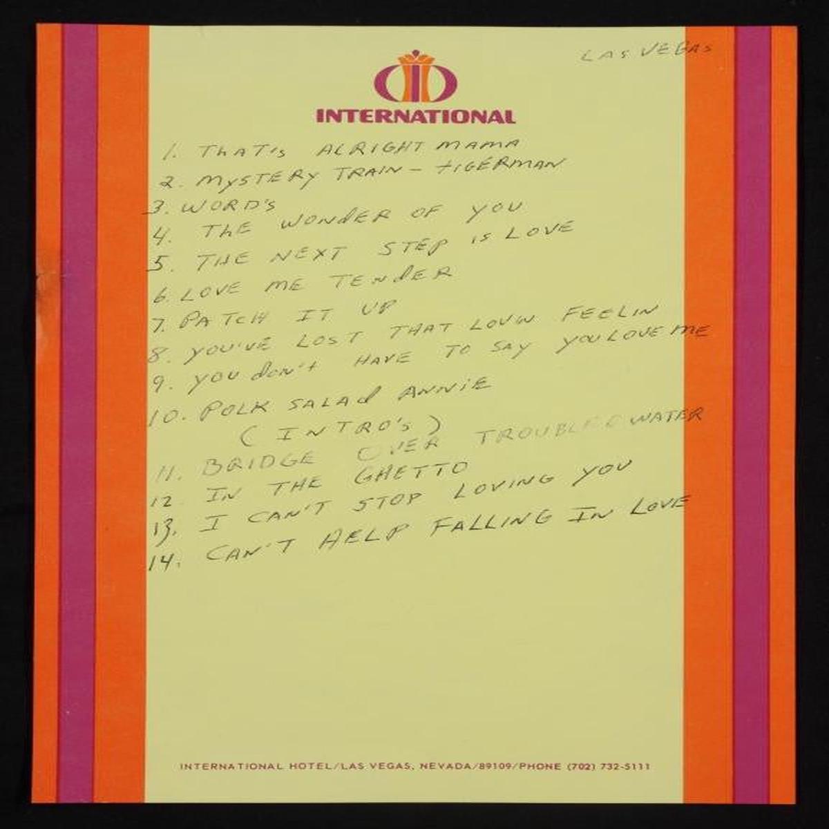 ELVIS PRESLEY HANDWRITTEN LAS VEGAS SET LIST