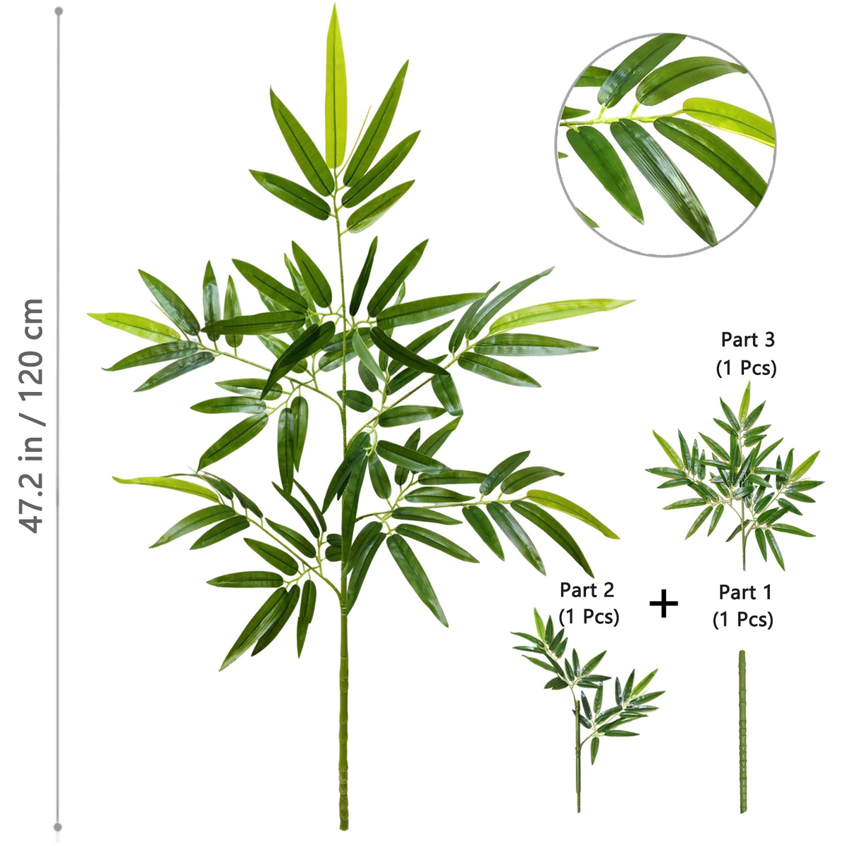120-240cm/94.48in Artificial Green Bamboo Leaves, Fake Branch Plants, Suitable for Home, Commercial Office Decoration - k-ZY-3J-120-T1