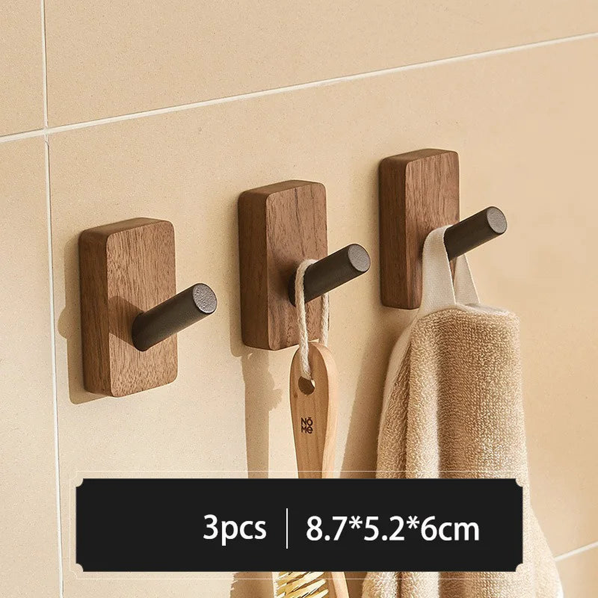 5/3/1Pcs Solid Wood Hooks Wall Mounted Clothes Scarf Hat Coat Hook Simple Room Decor Storage Hanger Towel Rack Home Organizer - B-3PCS