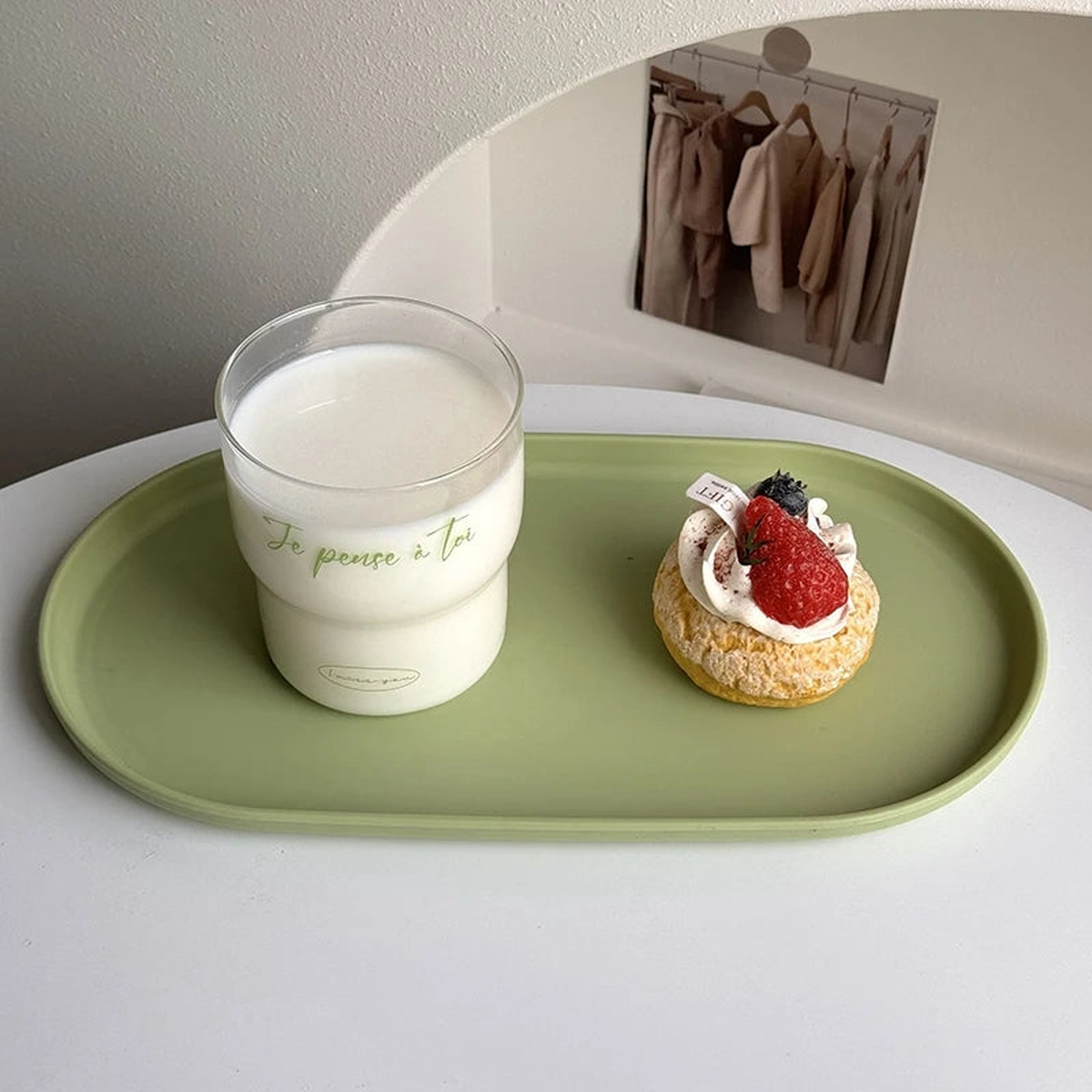 PP Oval Tray Cake Dessert Utensil Tray Ins Korean Dumpling Plate Jewelry Storage Plate Restaurant Insulation Pad Fruit Plate - Green | 38x20.5cm