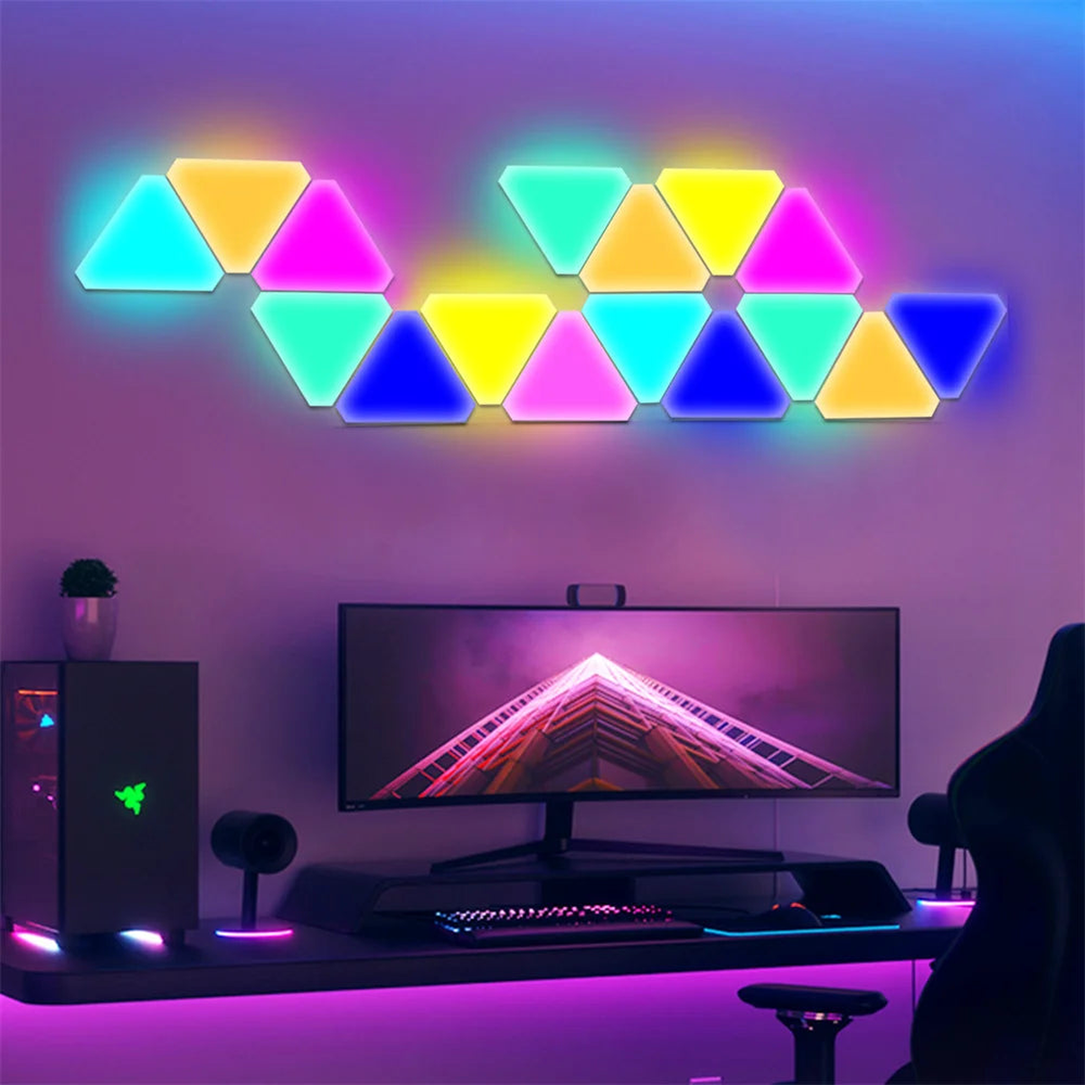 RGB WIFI APP Bluetooth LED Triangle Indoor Atmosphere Wall Lamps For Computer Game Bedroom Decoration LED Quantum Night Light - Bluetooth RGB Lamp | 12 PCS Set | China Mainland