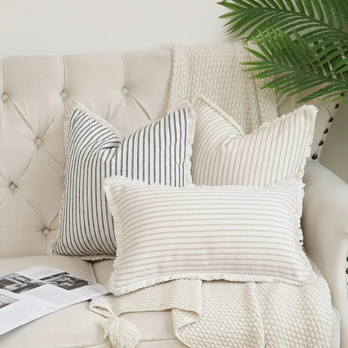 1pc Throw Pillow Covers - Comfortable Striped Throw Pillowcase For Home Bedroom Living Room, Car & Sofa Decor - Perfect Gift - Khaki | 50x50CM 1pcs