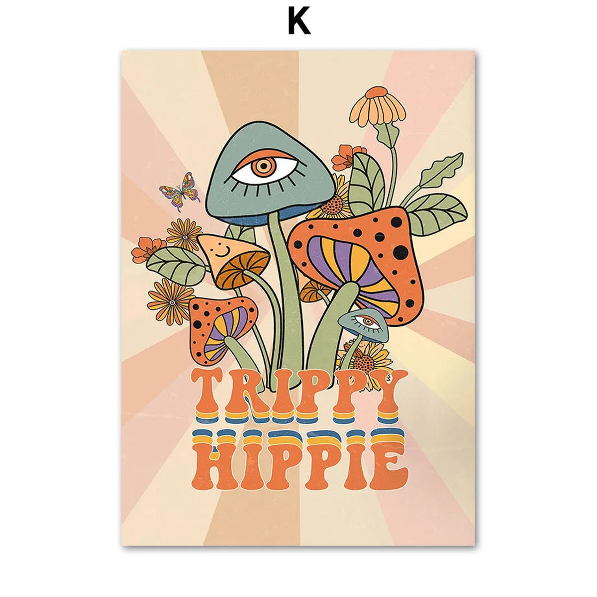 70s Hippie Disco Sun Butterfly Wall Art Canvas Painting Nordic Posters Aesthetic And Prints Wall Pictures For Living Room Decor - K | 13X18 cm No Framed