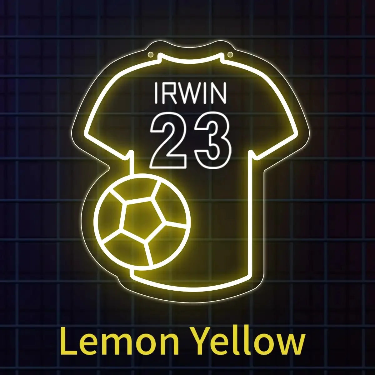 Custom Football Neon Sign For Kids Name, Boy's Bedroom Home Wall Decor, Jersey Personalized Gift for Kids Soccer Football Gifts - Lemon Yellow | 36x32cm