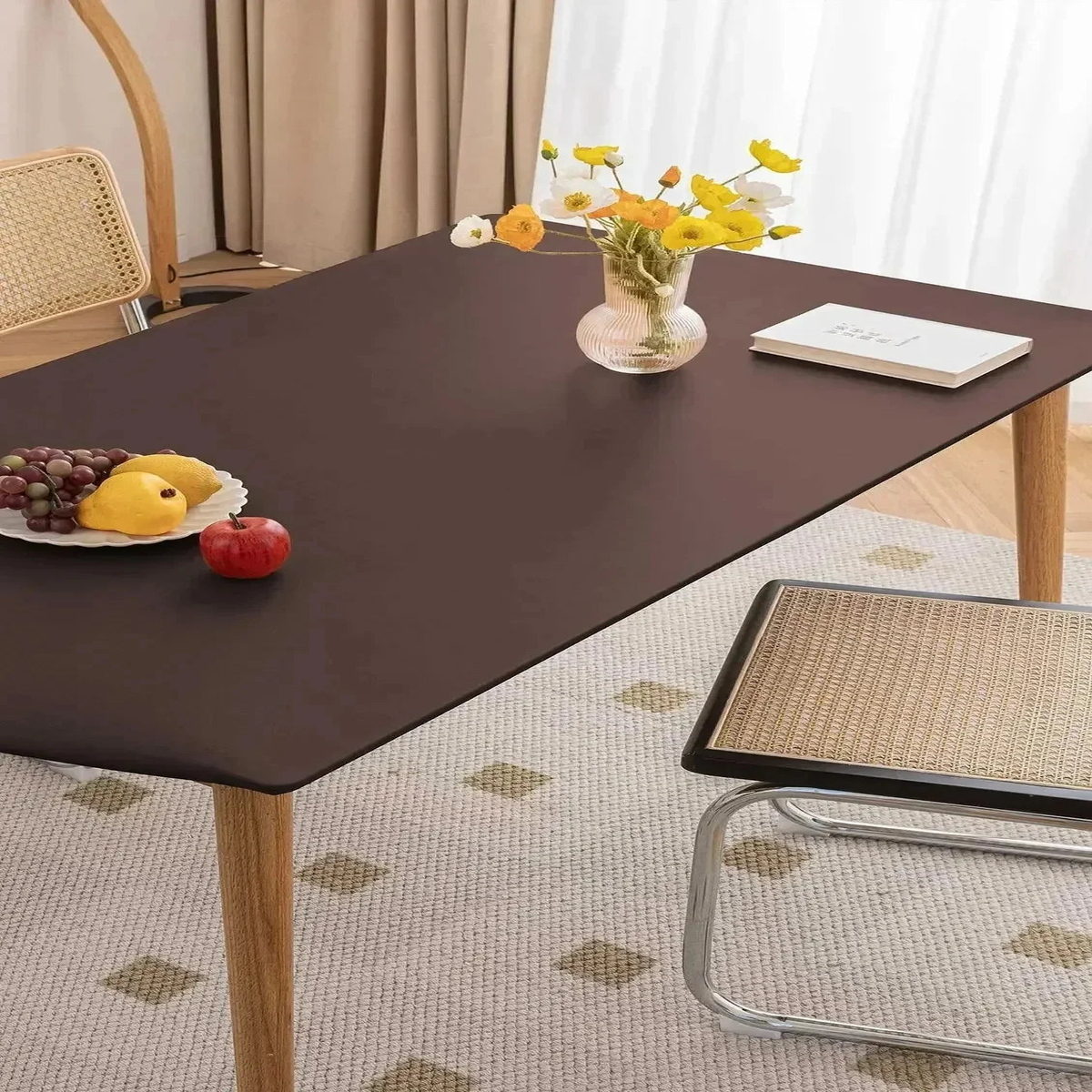 1PC Leather Elastic tablecloth Custom Square Round Table cover Waterproof dinning table cloth Protector Desk mat - Chocolate | 80x120cm