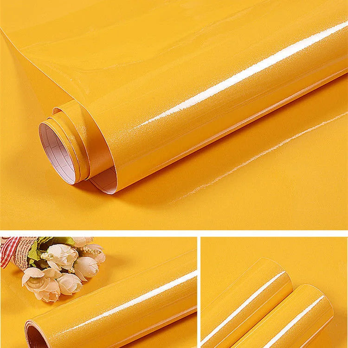 80cm Marble Vinyl Film Self Adhesive Wallpaper for Bathroom Kitchen Ambry Paper Livingroom Furniture PVC Waterproof Wall Sticker - pearl yellow | 3mx60cm