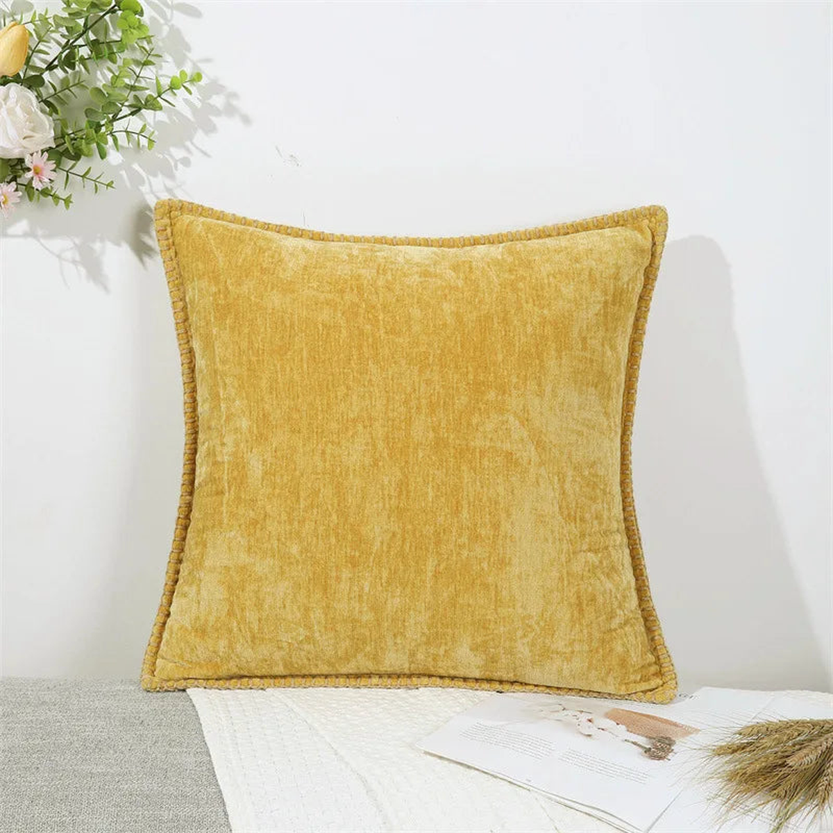 Chenille Cushion Cover Green Throw Pillow Covers Decorative Pillows for Sofa Living Room Home Decoration Back Cushion Luxury Red - Yellow | 45x45cm