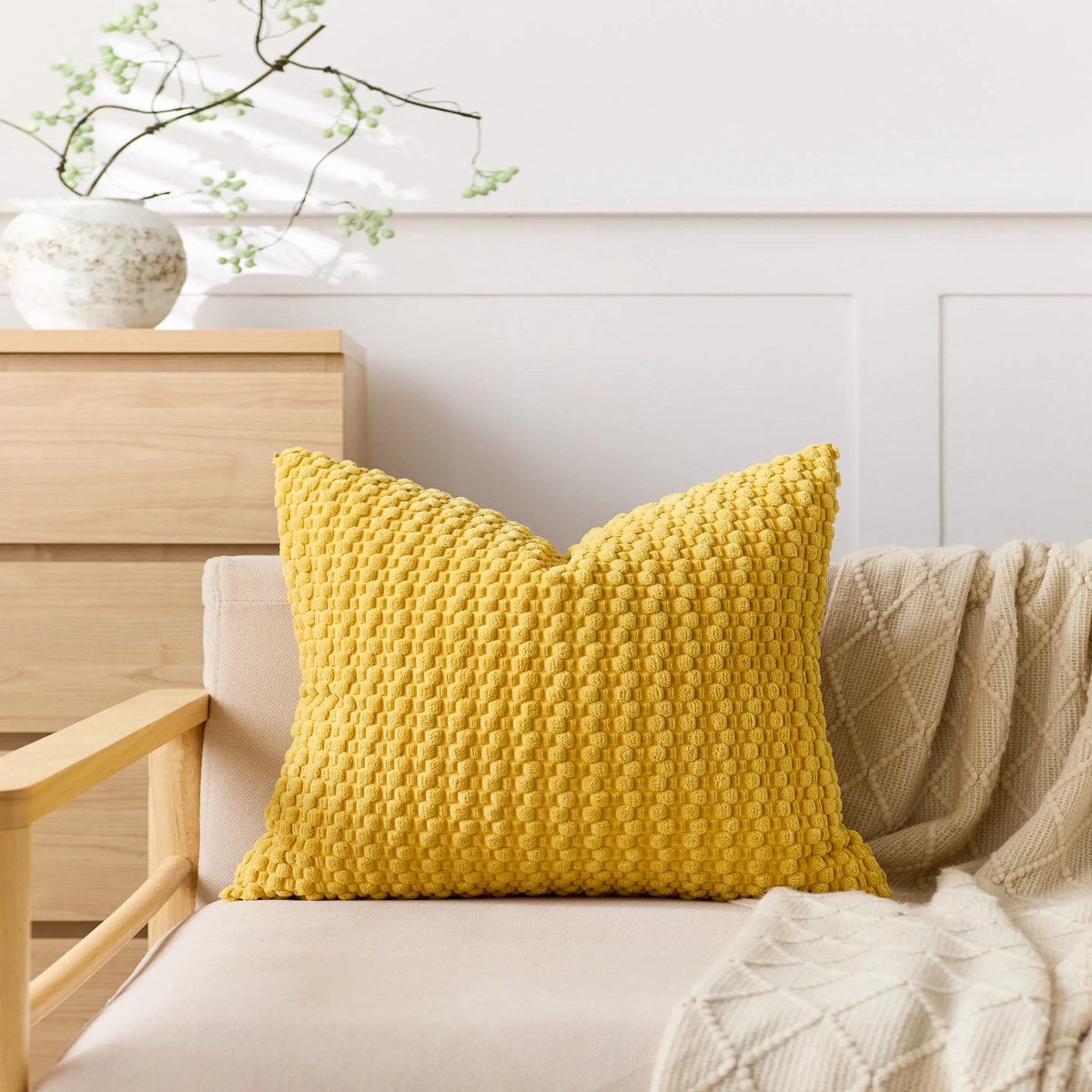 New 2025 Green Cushion Cover Striped 50x50CM Throw Pillow Cover Corduroy Boho Pillowcase for Sofa Living Room Decor Pillow Case - Yellow | 50x50CM