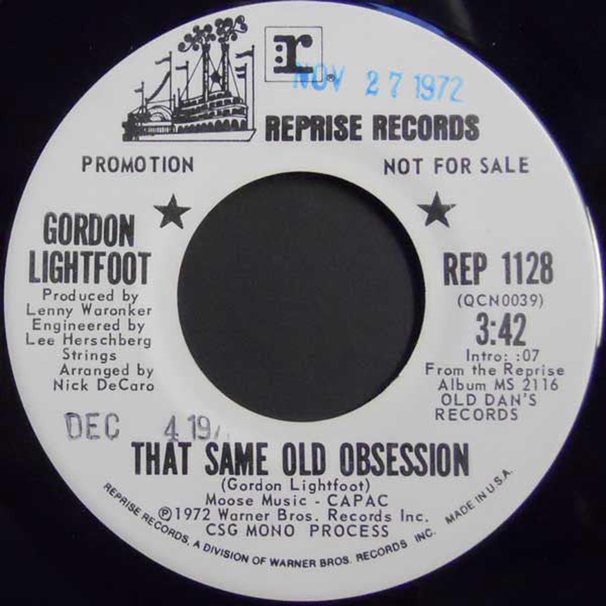 Gordon Lightfoot - That Same Old Obsession (7", Single, Mono, Promo) (NM or M-)