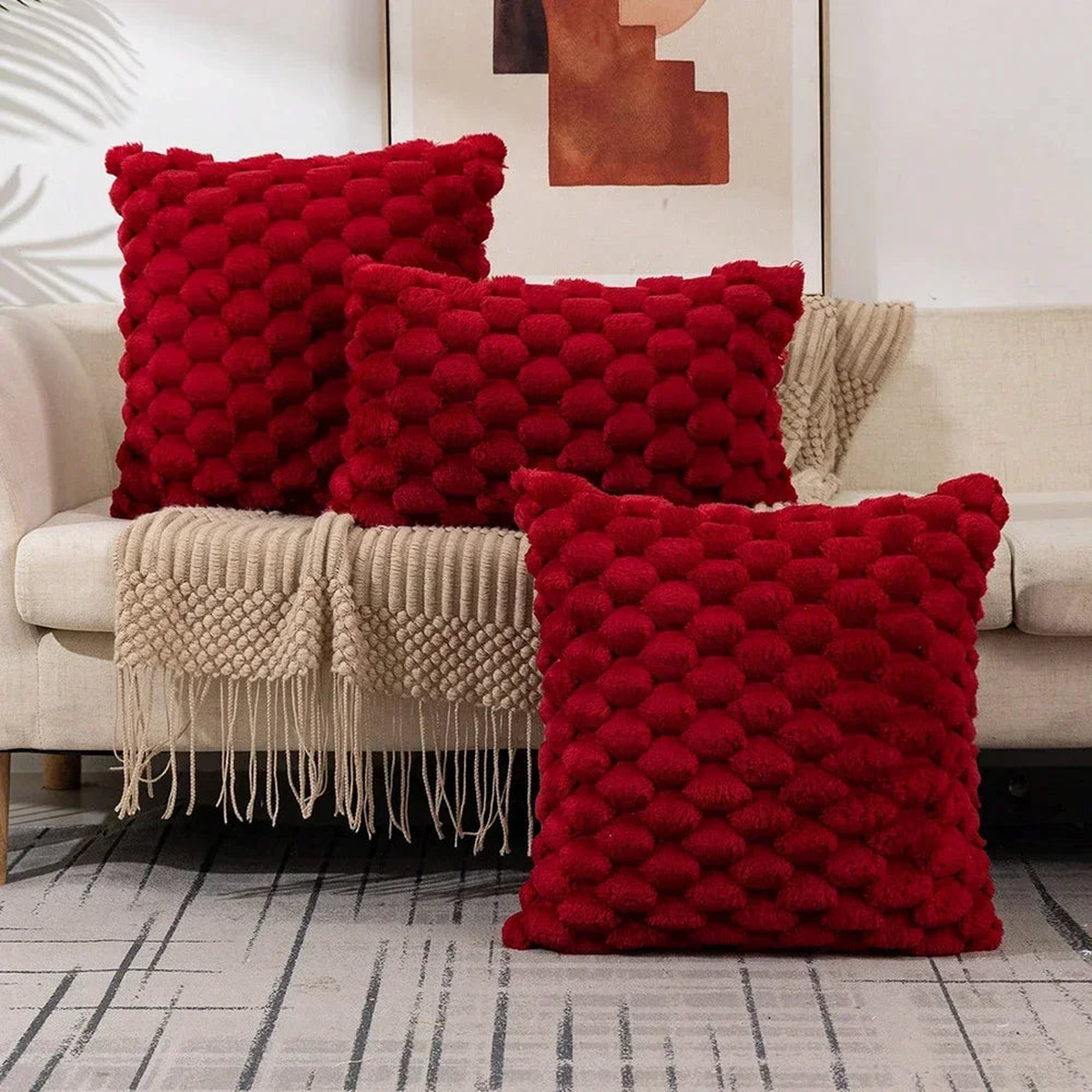 Black 40x40CM Super Soft Cozy Decorative Throw Pillow Covers Fuzzy Plush Faux Fur Luxury Cushion Cover Pillowcase for Sofa Couch - Red | 50x50CM 1Pcs