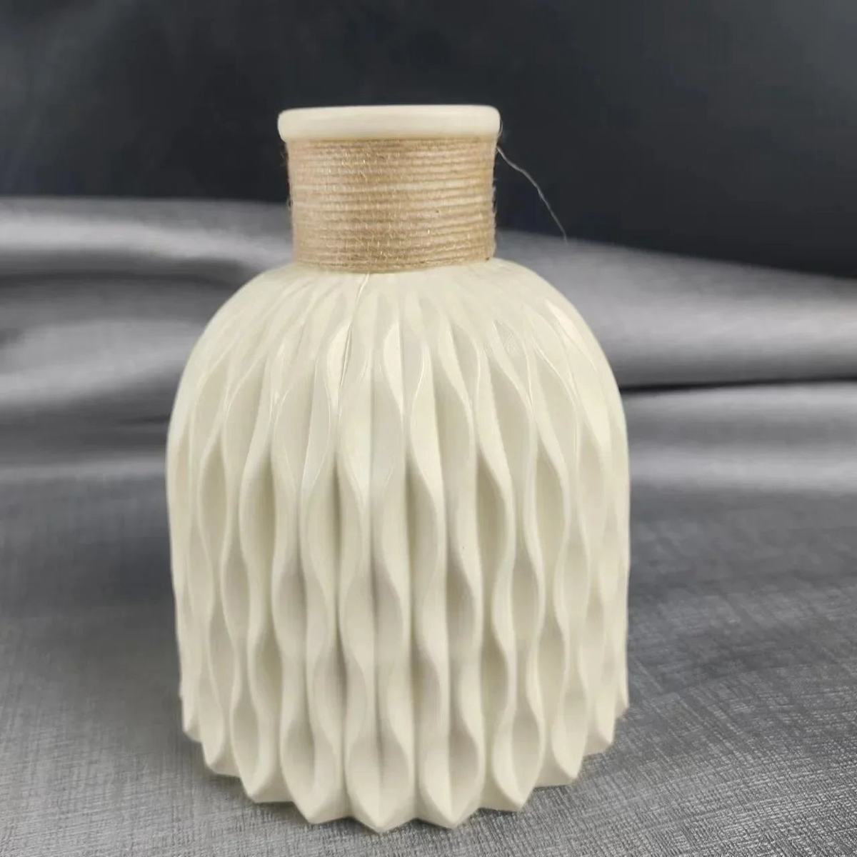 Nordic Flower Vase Imitation Ceramic Plastic Flower Vase Pot Home Living Room Desktop Decoration Wedding Birthday Decoration - D Beige
