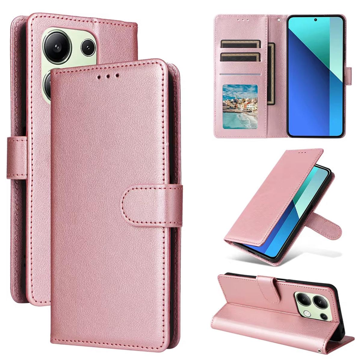 Wallet with Card Slot Kickstand Magnetic Flip Leather Case for Xiaomi Redmi Note 13 Pro plus 12 12S 11 11S 10 10S 9 Pro 8T 7 - Rose Gold | Redmi Note 11 Pro